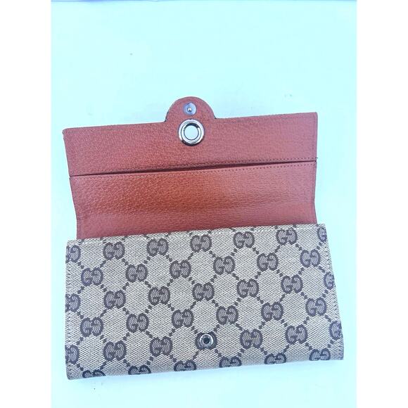 Gucci Eclipse Continental GG Monogram Brown Canvas Leather Trim Trifold Wallet - Picture 5 of 14